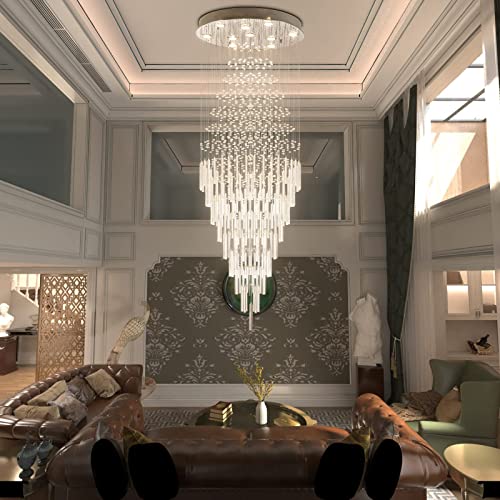 Maxax Raindrop Crystal Chandelier, 10 Lights Modern Flush Mount Pendant Lighting, K9 Clear Bar Ceiling Light Fixture, for Living Room, Kitchen, Dining Room, Hallway, Stairway