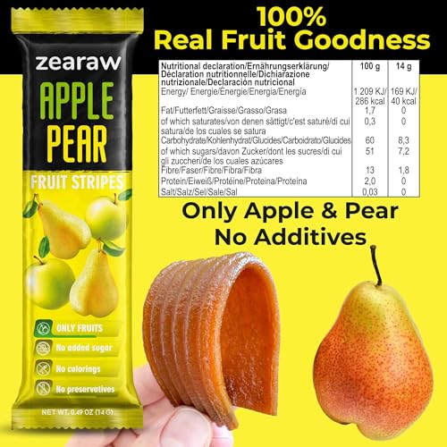 Image of ZEARAW Healthy Fruit Snacks for Adults and Kids - 30 Fruit Leather with Dried Apple-Pear, Apple-Raspberry, Persimmon - Vegan Low-Carb Variety Pack Strips for Kids - Sugar Free Bars
