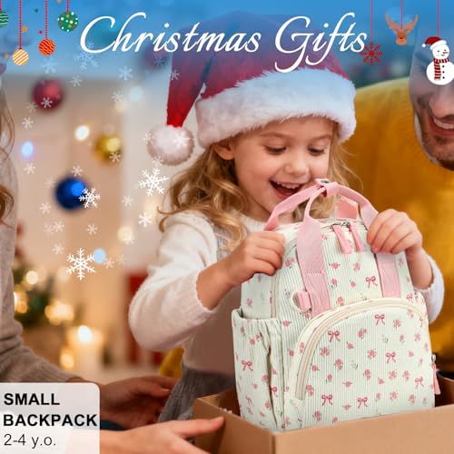 Image of Bluboon Toddler Backpack for Girls Boys 2-4 Cute 12 inch Preschool Kindergarten Backpacks Kids Daycare Bags School Travel (Pink bow flower 212-Beige, Age 2-4 (12 inch H not Fit A4 Folder))