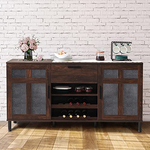 Modern Kitchen Sideboard Buffet Entertainment Center with Storage Cabinet, Real Wood Sideboard Buffet Server Storage Cabinet Console Table with Wine Rack for Living Room, Dark Walnut Modern Kitchen Sideboard Buffet Entertainment Center with Storage Cabinet, Real Wood Sideboard Buffet Server Storage Cabinet Console Table with Wine Rack for Living Room, Dark Walnut