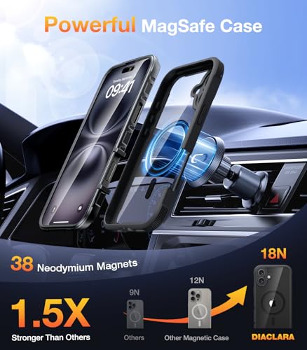 Image of Diaclara Magnetic Designed for iPhone 16 Plus Cases,[Full Camera Protection] Clear Bumper Compatible with MagSafe Built-in Screen Protector,Magnetic Black