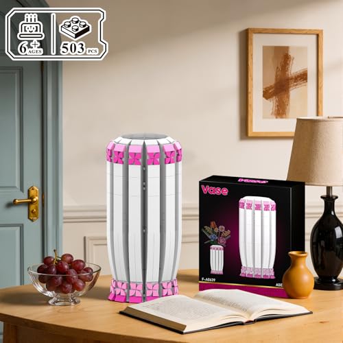 aphpaio Pink Vase for Flower Sets 10347, 10280, 10328, 10342, Perfect for Displaying Artificial Flowers, Valentine's Day for Women, Girls, and Adults (Vase Only) - image 2