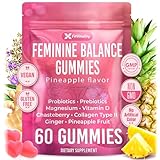 Premium 60 Feminine Balance Gummies – Probiotics, Collagen Type II, Chasteberry, Vitamin D & Magnesium – Gluten-Free, Natural Pineapple Flavor, Vegan