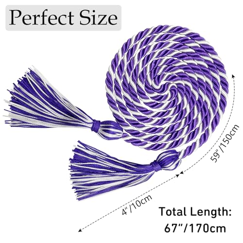 Image of Graduation Honor Cords Purple and White Graduation Cords with Tassels, 67 inch Long for Graduation Students