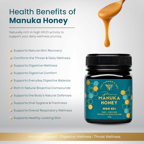 Image of THE FARMER'S BEE New Zealand Manuka Honey MGO 83+ (5+) | Monofloral Raw Honey | MGO Tested | Premium Imported Honey | Daily Functional Support | Natural Energy & Gut Support | 250g