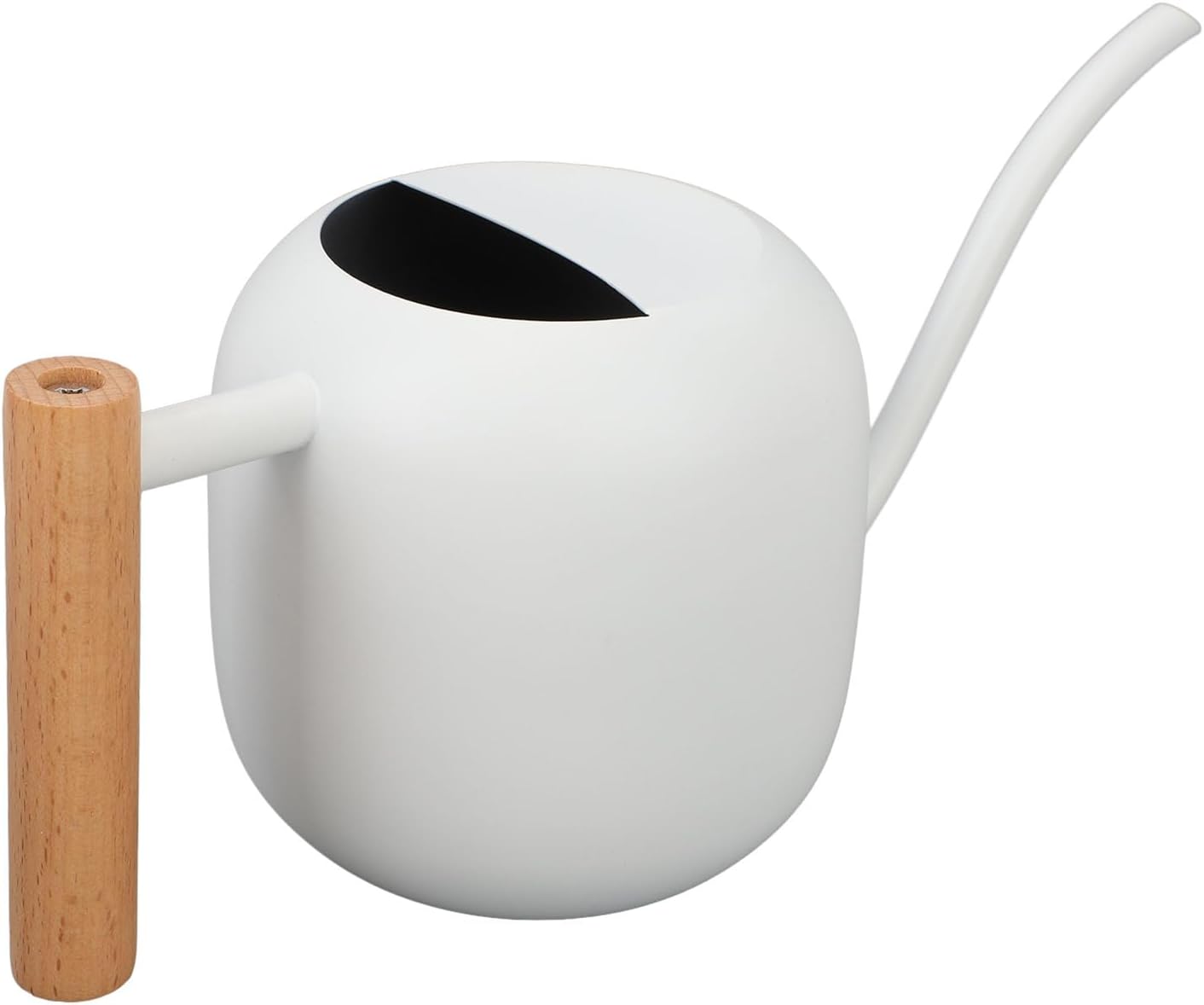 Stainless Steel Watering Can, 1.2L Indoor Plant Waterer with Long Spout, Wooden Handle for Flowers Succulents Bonsai (White)