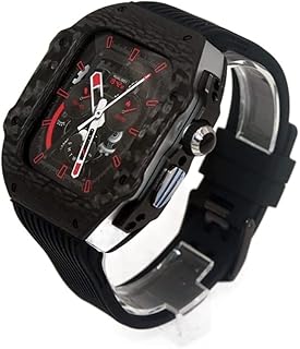 AXPTI Estojo de relógio de fibra de carbono com kit de modificação de pulseira de borracha de flúor, para Apple Watch Ultra 49 mm, pulseira fluororubber Wach + moldura, para Iwatch 8 7 45mm 6 5 4 SE 44mm