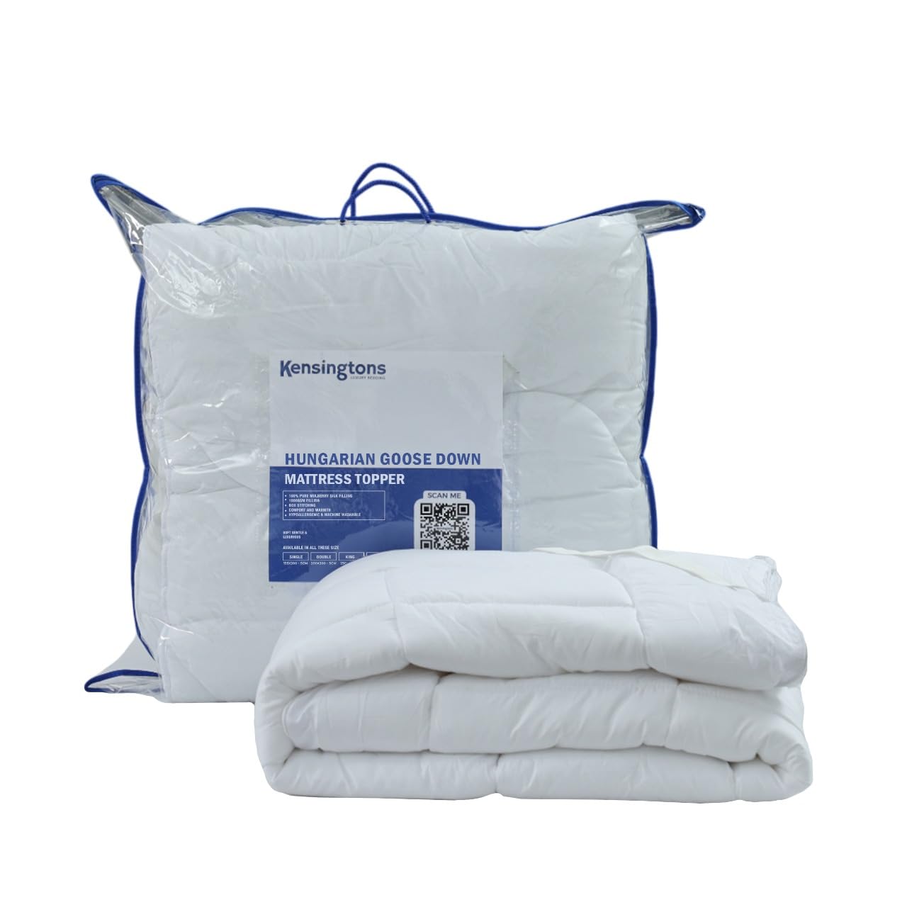 KENSINGTONS Luxurious Hungarian Goose Down Mattress Topper Premium Cotton Cover (Double) Ultra-Soft Breathable Hypoallergenic Plush Support 2" Sidewalls Ultimate Comfort 190 x 135 cm