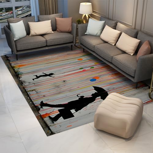 Tapis lavables salon 160x200 grand arc street art coloré - 3