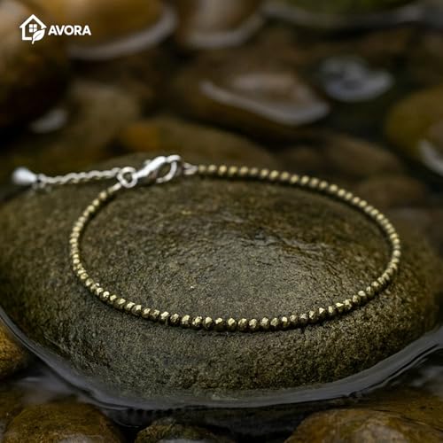 Image of AVORA Raw Pyrite Anklet for Women | Natural Stone Jewellery for Wealth, Luck & Protection | Certified Crystal | Spiritual Healing Jewellery Gift for Girls & Women | Adjustable Payal Bracelet