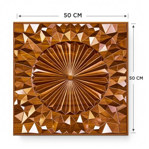 Image of Kayra Decor 3D PVC Wall Panels for Bedroom & Living Room | Mandala Design | Dark Wooden Color | 19.7 x 19.7 Inch | Pack of 12 | 32.28 Sq Ft