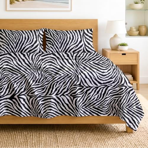Image of SGI bedding RV Short Queen Sheet Set 60x75, 600 TC Egyptian Cotton, 4 Piece Luxury Hotel Collection, Ultra Soft & Breathable, Fits RV Mattress Camper & Trailer, 15 Inch Pocket, Zebra Print