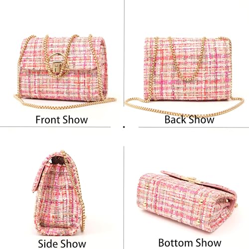 Image of Women Tweed Small Shoulder Bag Handbag and Purse Fashion Ladies Chain Quilted Crossbody Bag Evening Bag Clutch