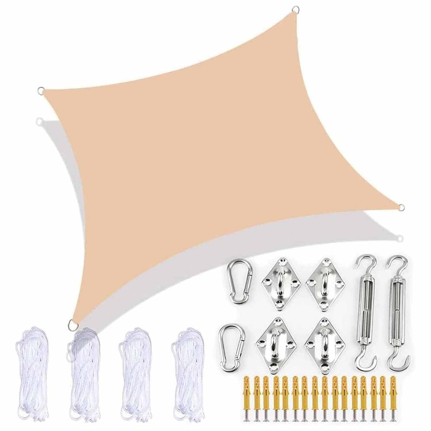 Ffsaacol Outdoor Shade Sail, Sun Shade Sails For Patio UV Blockage, Shade Sail Rectangle Waterproof with Fixing Kit, for Outdoor Patio Garden Pergola, Easy to Install J, 10x16ft/3x5m
