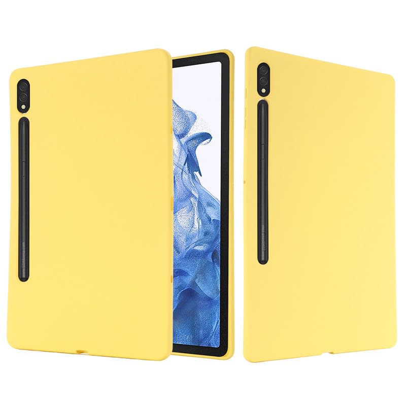 Funda para tablet Samsung Galaxy Tab S8 Ultra de 14.6 pulgadas 2022 (X900 X906), funda de silicona líquida, goma de gel suave flexible, cubierta protectora a prueba de golpes, color amarillo