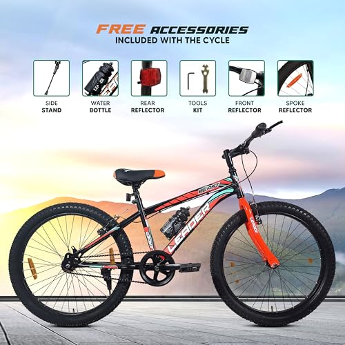 Leader Beast 24T Kids MTB Cycle | Kids Cycle with Sturdy 16 Inch Frame | Without Gear Bicycle with V Brake | Ideal for 9-13 Years (Black/Orange) - Image 7