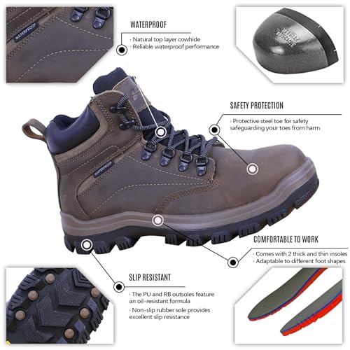 Image of Mens Non Slip Steel Toe Work Shoes with 2 Different Insoles Waterproof & Oil Resistant ASTM F2413
