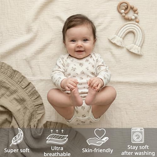 Image of Pro Goleem Muslin Pack n Play Sheets for Boys and Girls, Soft Breathable Cotton Fitted Mini Crib Sheets, Neutral Baby Sheets for Playard Mattress, 2 Pack (Brown&Beige)