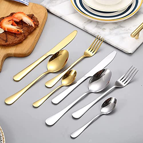 Ménagère de luxe dorée 24 pièces en acier inoxydable avec support - 7