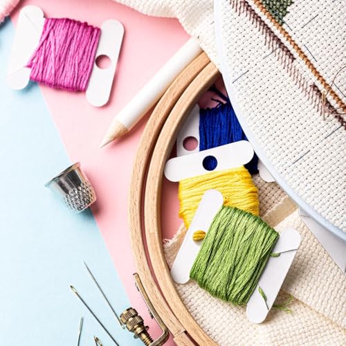 Almencla 200 Pieces of Wrapping Cards Bobbins Yarn Wrapping Cards Yarn Cards Cardboard, Embroidery Floss Bobbins Organizer Embroidery Thread Cards DIY Sewing Storage Holder