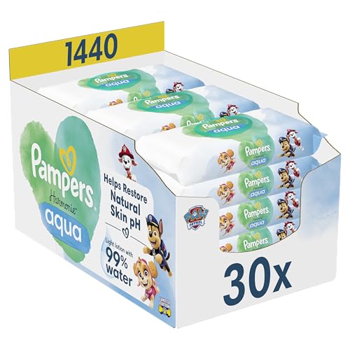Pampers Harmonie Aqua Baby-Feuchttücher Paw Patrol, 1440 Tücher (30x48...