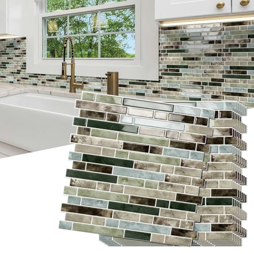 10 Sheet Thick Peel and Stick Kitchen Backsplash Tiles,3D Waterproof