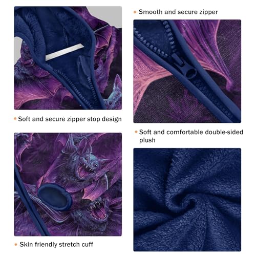 Vivid Bats in Flight Toddler Fleece Jacket Girl Boys Hooded Fleece Jacket Coat Warm Outwear Zip-up 3-10T3
