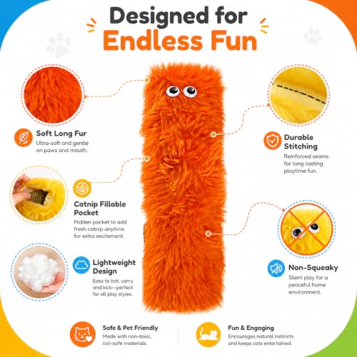 Image of Kipenzi Cat Kicker Toys Pack of 3 | Plush Cat Toys with Catnip Fillable Pocket | Soft Interactive Kicker & Chew Toys for Indoor Kittens and Adult Cats | Lightweight, Safe & Non-Toxic (Fur Kicker)