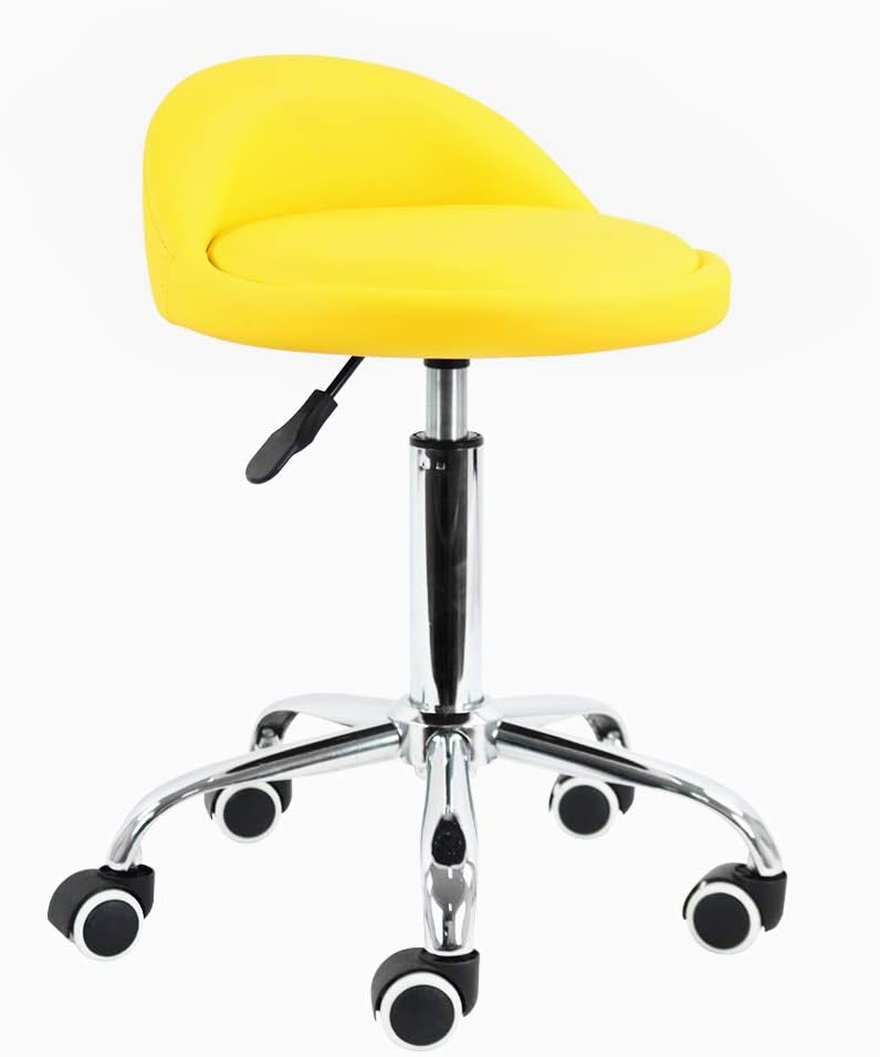 Massage Stool Height Adjustable Beauty Salon Nail Tattoo Salon Drafting Chair Rolling Medical SPA Swivel Stool with Wheels(Yellow)