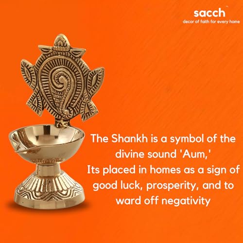 SACCH Brass Shanku Chakra Diya Set for Pooja, Good Luck & Prosperity – Traditional Gold Finish Shankh Chakra Deepam for Mandir, Wealth & Wealth Attraction – Set of 2 (430g, 11cm Height) thumbnail 13