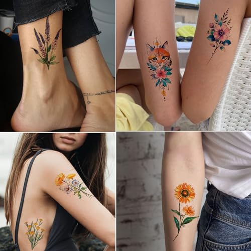 Tazimi 20 Sheets 3D Watercolor Flowers Temporary Tattoos For Women Girls Lily Daisy Lavender Dandelion Rose Tiny Floral Tattoos Sticker Realistic Long Lasting Fake Tattoo Stickers thumb #7
