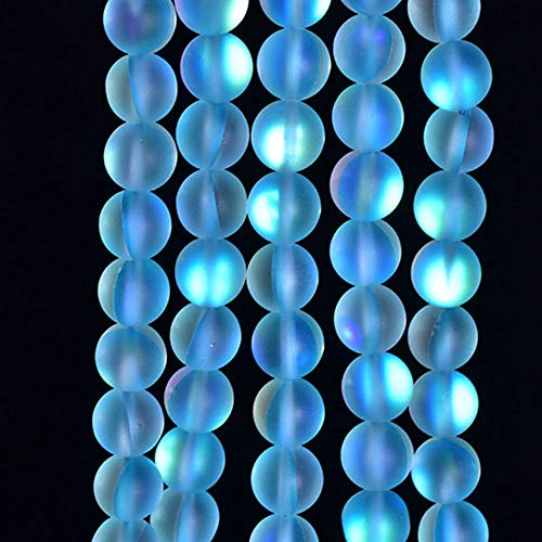 Asingeloo 38PCS 10mm Natural Sky Blue Mystic Aura Quartz Gemstone Frosted Matte Titanium Round Loose Spacer Beads 15 inch Full Strand Crystal Healing Power Quartz