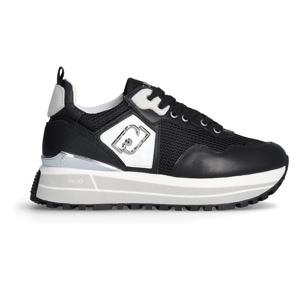 Scarpe Donna Liu-Jo Maxi Wonder 01 – Sneakers Con Zeppa Alta In Pelle E Tessuto, Colore Nero, Taglia 36 - 3
