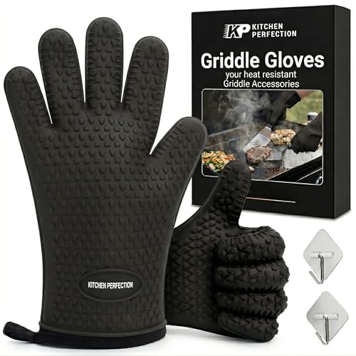 Image of KITCHEN PERFECTION XL Silicone Oven & Griddle Gloves -Extreme Heat Resistant BBQ & Grilling Gloves -Handle Hot Food Right on Your Griddle |Waterproof Oven Mitts Grill Gloves |Superior Set+3 Bonuses