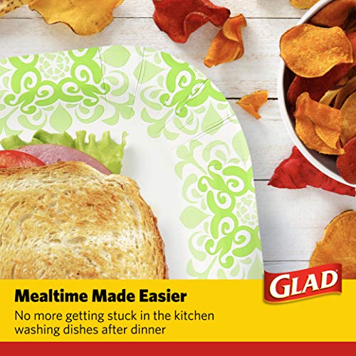 Glad Square Disposable Paper Plates, Green Victorian, 10 Inch, 50 Count - image 5