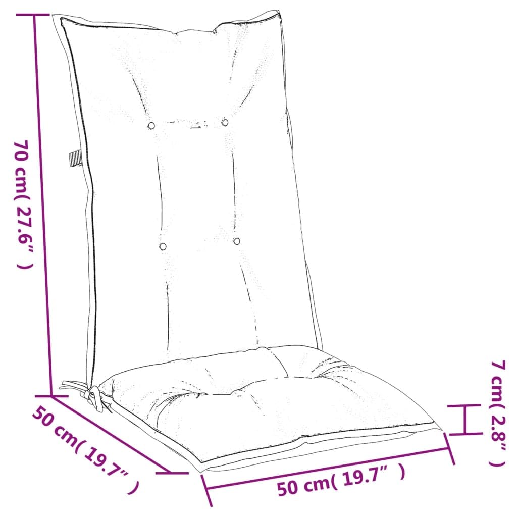 6 cuscini per sedia con schienale alto, 120 x 50 x 7 cm, in tessuto, con elastico antiscivolo e cordoncini, per sedie da giardino, sala da pranzo, ufficio, interni ed esterni, ergonomici