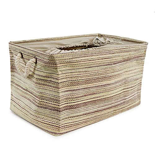 HOME VIBES Premium 47 LTR Storage Basket with Lid for Wardrobe Laundry Clothes Kids Toys Baby Nursery Gift Travel Picnic Shopping Car| Woven Cotton Fabric with Rope Handle | Foldable & Waterproof