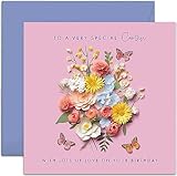 Old English Co. Special Cousin Birthday Card for Her - Pink Flower Butterfly Artwork Birthday Card for Cousin - Cute Cousin Birthday Card | Blank Inside Envelope