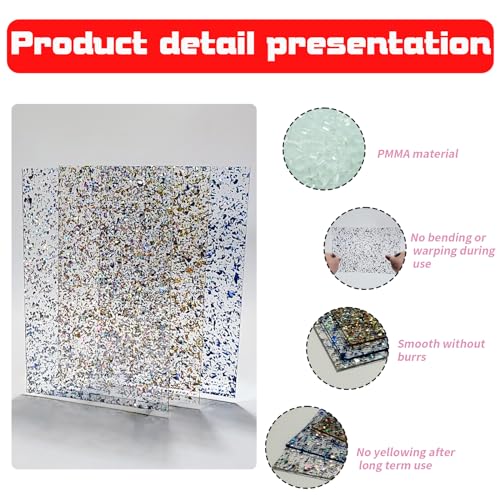 Image of TOEPODO Glitter Acrylic Sheet Irregular Glitter 1 /8 Thickness Sparkle Plastic Acrylic Panels for Laser Cutting Engraving Craft DIY Decor Ornaments (2, Blue)