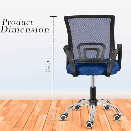 Image of Casa Copenhagen Mesh Mid Back Office /Study /Computer /Revolving /Desk Chair for Work from Home -Metal Base, Height Adjustable Seat - Ebony Blue & Black Handle