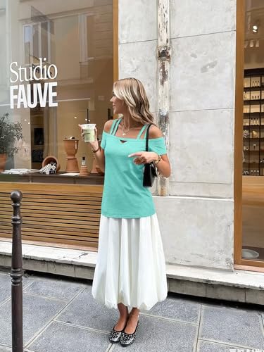 Image of Bliwov Womens Cold Shoulder Tops Short Sleeve Cute Sexy Summer Spring Beach Vacation T Shirts Fashion Outfits Basic Clothes