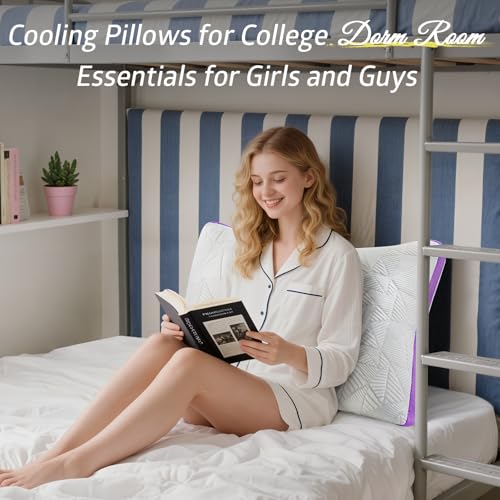 Image of BETU Cooling Pillow Queen Size, Shredded Memory Foam Cool Pillow for Hot Sleepers, Adjustable Firm Soft Support Bed Pillows Perfect for Back Neck Pain and Side Sleeping with Pillow Case Cover, Purple
