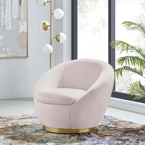 Image of Modern Accent Chair Single Seater Channel Tufted Round Shaped Fluffy Chair for Living Room, Bedroom, Apartment (Baby Pink)