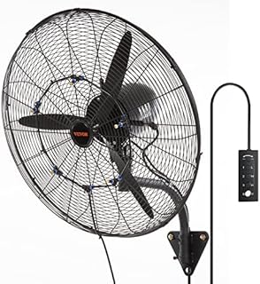 VEVOR 24 Inch Wall-Mount Misting Fan, 3-speed IP44 Waterproof Oscillating Wall Fan, Max. 7000 CFM Wall Mounted Fan for Outdoor, Commercial, Residential, Greenhouse, Workshop, Patio, Black, ETL Listed