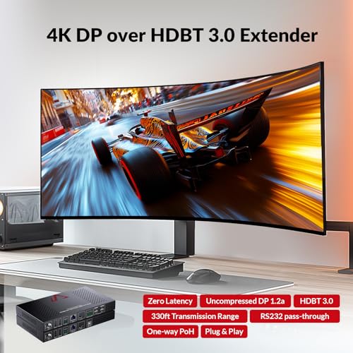 Image of AV Access 4K DisplayPort KVM Extender DP Over Ethernet HDBaseT 3.0 PoE, Uncompressed 4K Transmission up to 100m /330ft, 144-240Hz, 4*USB 2.0 Ports, 2-Way Audio, Zero Latency (4KEX100-DP-Pro)