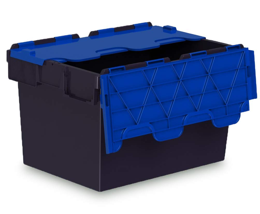 Totebox Blue 10X 64 Litre Storage Box/Attached Lid Containers (600 X 400 X 365H Mm) (Blue)