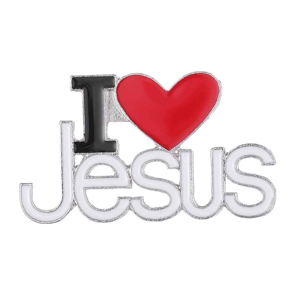 White and Black Color Red Heart Enamel "I Love JESUS"Brooches Lapel Pin