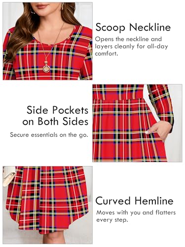 Image of AusLook Women's Plus Size Long Sleeve Midi Dress Casual Empire Waist Loose Flowy Dresses A-Line Boho Long Dress with Pockets