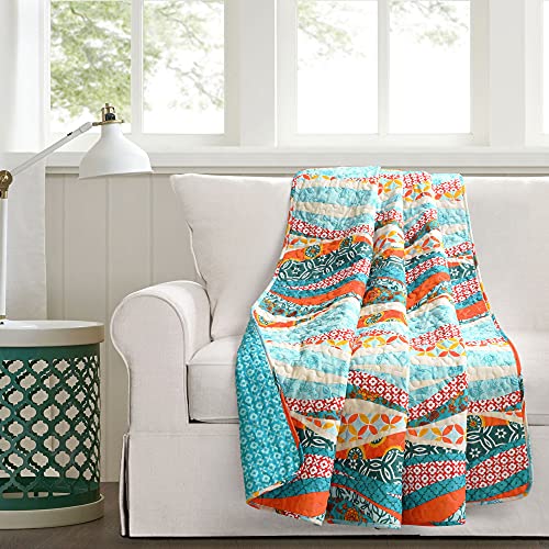 Couverture coton réversible plaid lit turquoise aquarelle 152x127 Lush Decor - 2