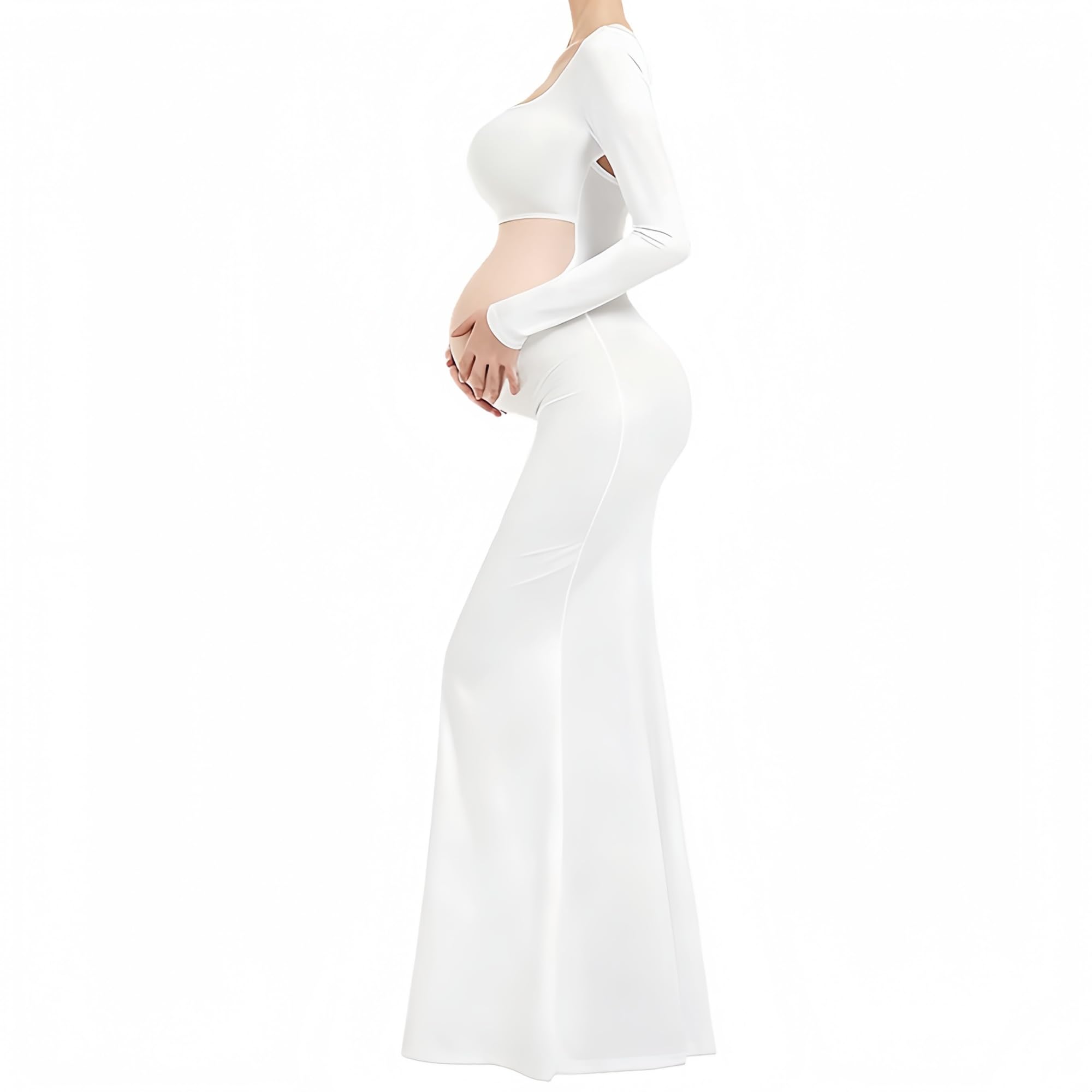 Robe de Maternité à Manches Longues Robe de Grossesse Photographie Robe Enceinte Shooting Col Carré